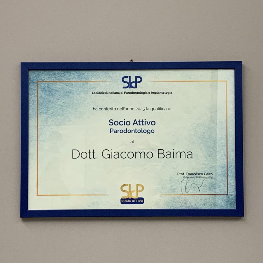 Attestato SIdP di Socio Attivo Parodontologo del Dott. Giacomo Baima